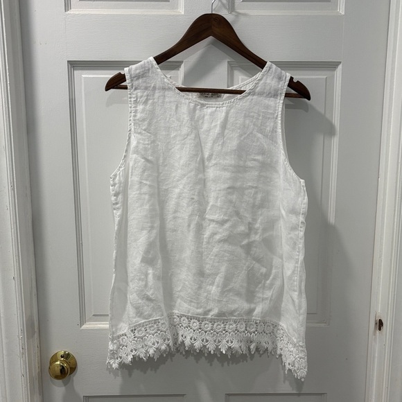 Terzo Millennio Tops - Terzo Millennio 100% Linen Sleeveless Top Lace Detail Hem Size L Resortwear